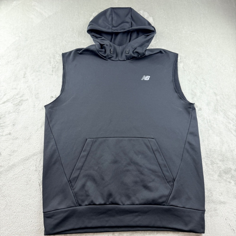 New Balance Men's Large NB Dry Sleeveless Hoodie Vest Black Pouch Pocket
